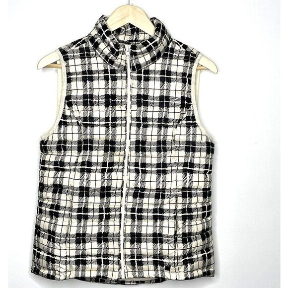 Ruff Hewn Vest Women's SMALL Puffy Full Zip Jacket Checkered Black/ Cream - Picture 1 of 4